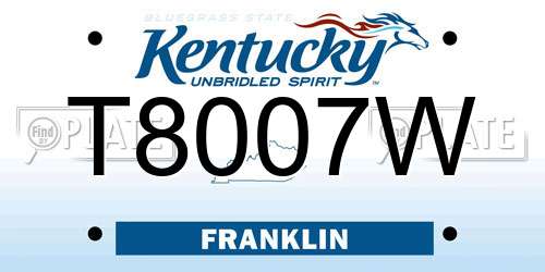 T8007W Kentucky License Plate