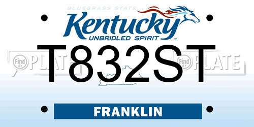 T832ST Kentucky License Plate