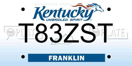 T83ZST Kentucky License Plate