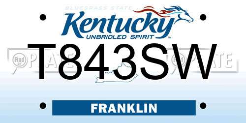 T843SW Kentucky License Plate