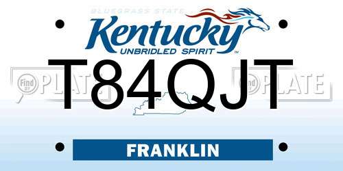 T84QJT Kentucky License Plate
