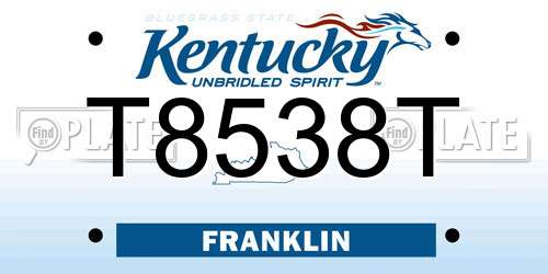 T8538T Kentucky License Plate