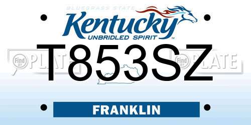T853SZ Kentucky License Plate