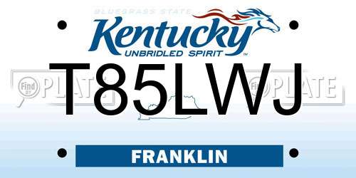T85LWJ Kentucky License Plate