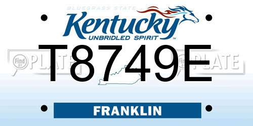 T8749E Kentucky License Plate