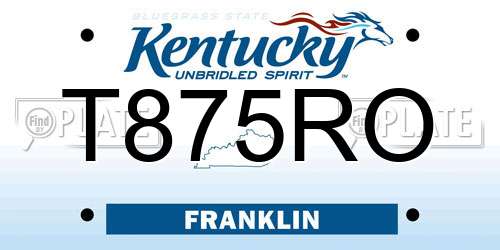 T875RO Kentucky License Plate