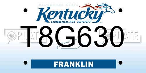 T8G630 Kentucky License Plate