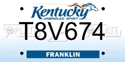 T8V674 Kentucky License Plate