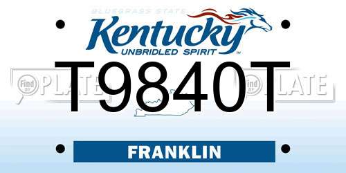 T9840T Kentucky License Plate
