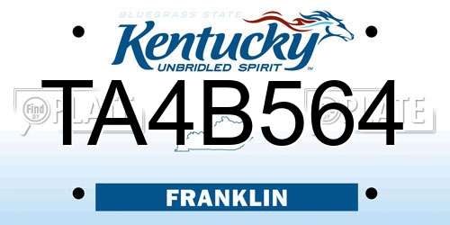 TA4B564 Kentucky License Plate
