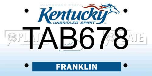 TAB678 Kentucky License Plate