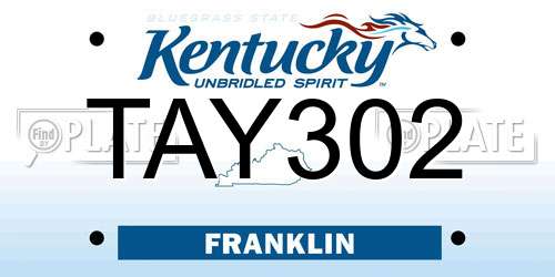 TAY302 Kentucky License Plate