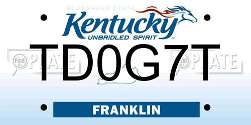 TD0G7T Kentucky License Plate
