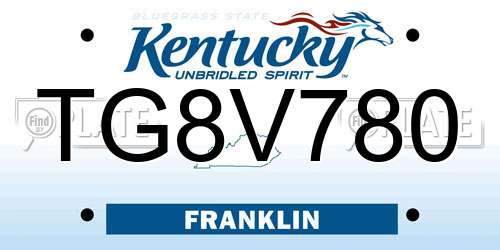 TG8V780 Kentucky License Plate