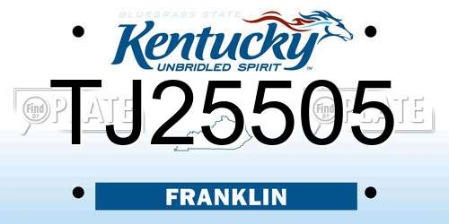 TJ25505 Kentucky License Plate