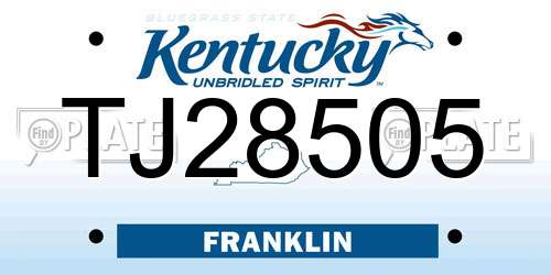 TJ28505 Kentucky License Plate
