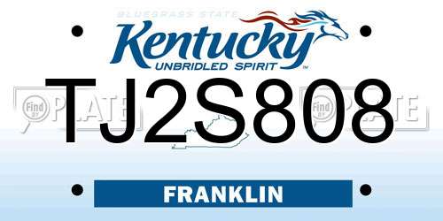 TJ2S808 Kentucky License Plate