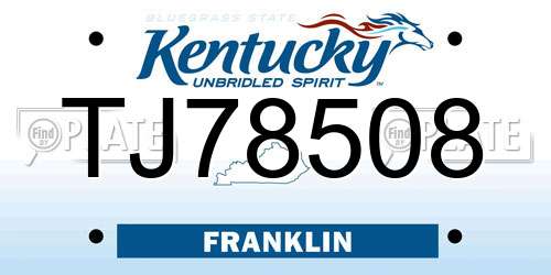 TJ78508 Kentucky License Plate