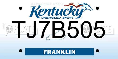 TJ7B505 Kentucky License Plate