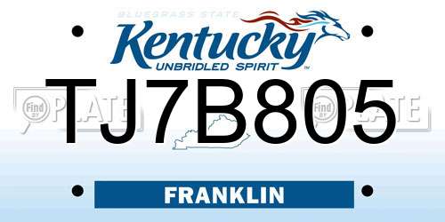 TJ7B805 Kentucky License Plate