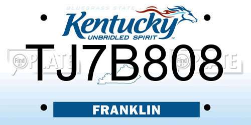 TJ7B808 Kentucky License Plate