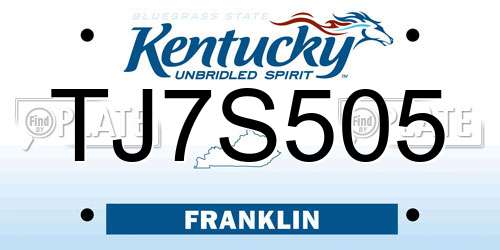 TJ7S505 Kentucky License Plate