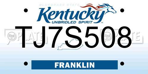 TJ7S508 Kentucky License Plate