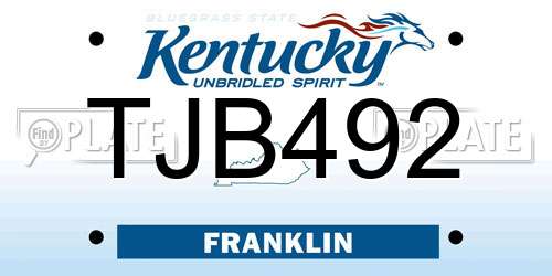 TJB492 Kentucky License Plate