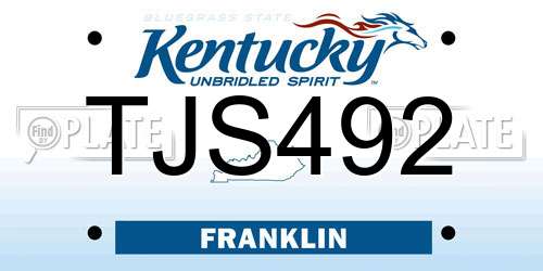 TJS492 Kentucky License Plate