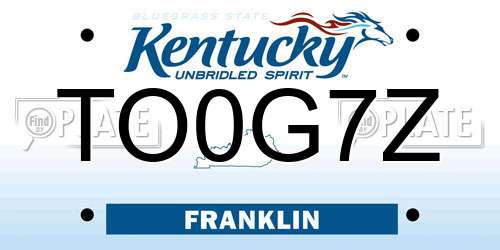 TO0G7Z Kentucky License Plate