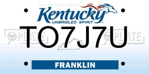 TO7J7U Kentucky License Plate