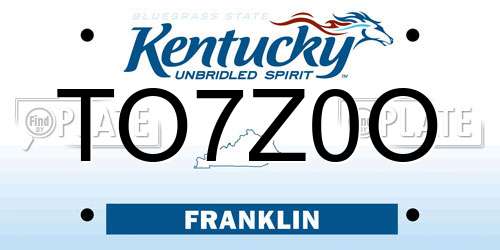 TO7Z0O Kentucky License Plate