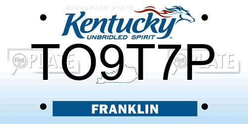 TO9T7P Kentucky License Plate