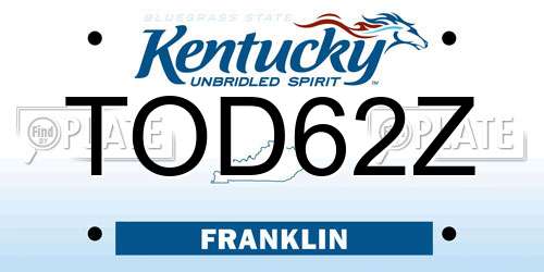TOD62Z Kentucky License Plate