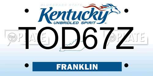TOD67Z Kentucky License Plate