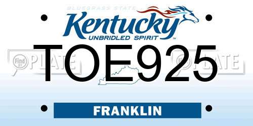 TOE925 Kentucky License Plate
