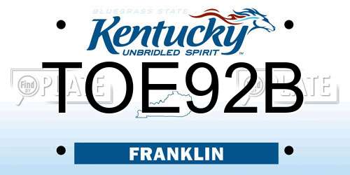 TOE92B Kentucky License Plate