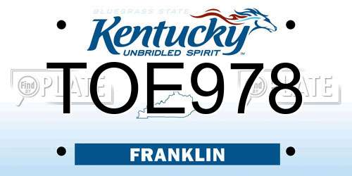 TOE978 Kentucky License Plate