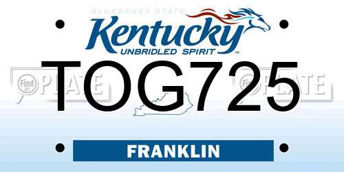 TOG725 Kentucky License Plate
