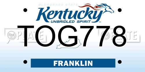TOG778 Kentucky License Plate
