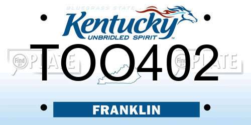 TOO402 Kentucky License Plate