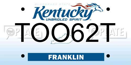 TOO62T Kentucky License Plate