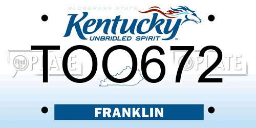 TOO672 Kentucky License Plate