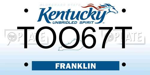 TOO67T Kentucky License Plate