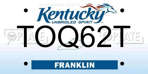 TOQ62T Kentucky License Plate