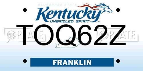 TOQ62Z Kentucky License Plate
