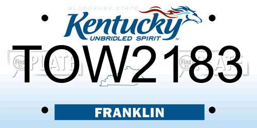 TOW2183 Kentucky License Plate