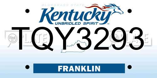 TQY3293 Kentucky License Plate