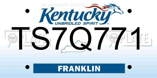 TS7Q771 Kentucky License Plate