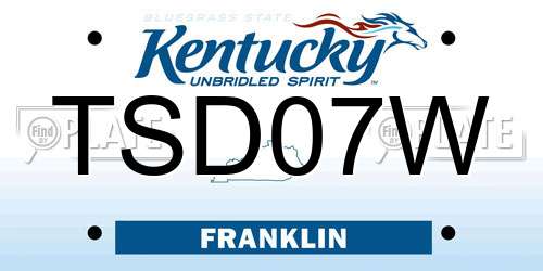 TSD07W Kentucky License Plate